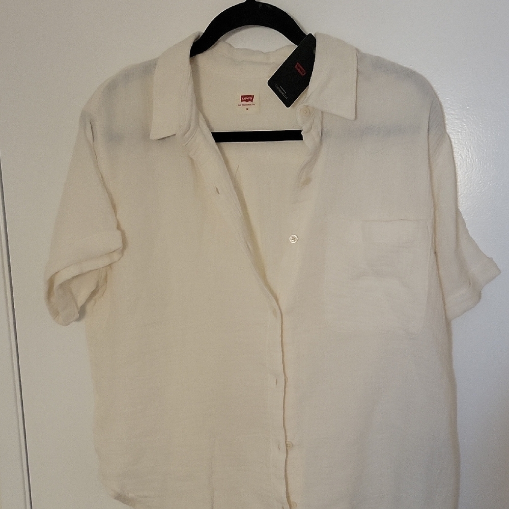 NWT Levi's Off-White Men's Cotton Casual Button Down Short Sleeved Shirt